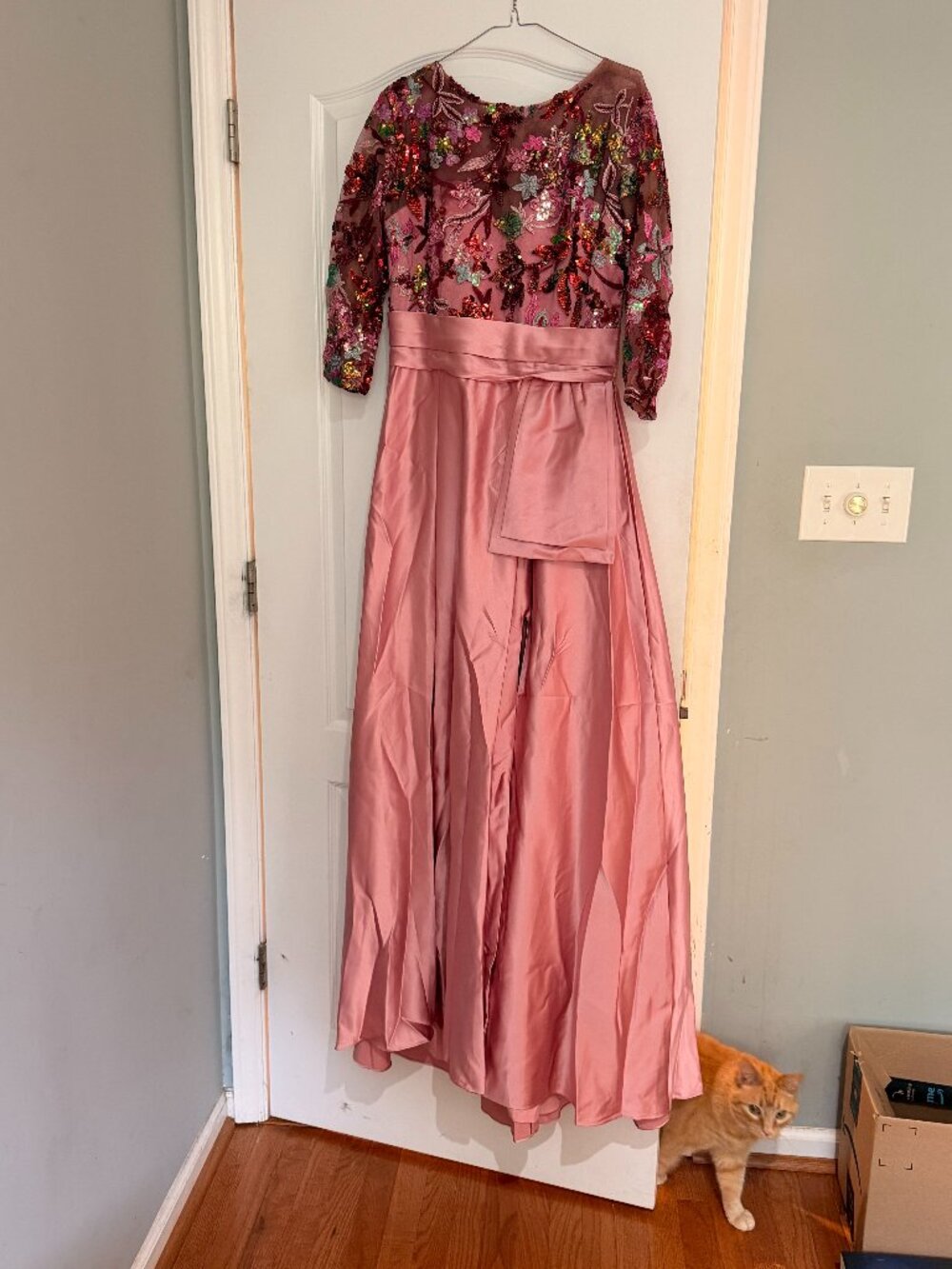 Evening Gown Beading 3/4 Sleeve Pleated Formal Dresses